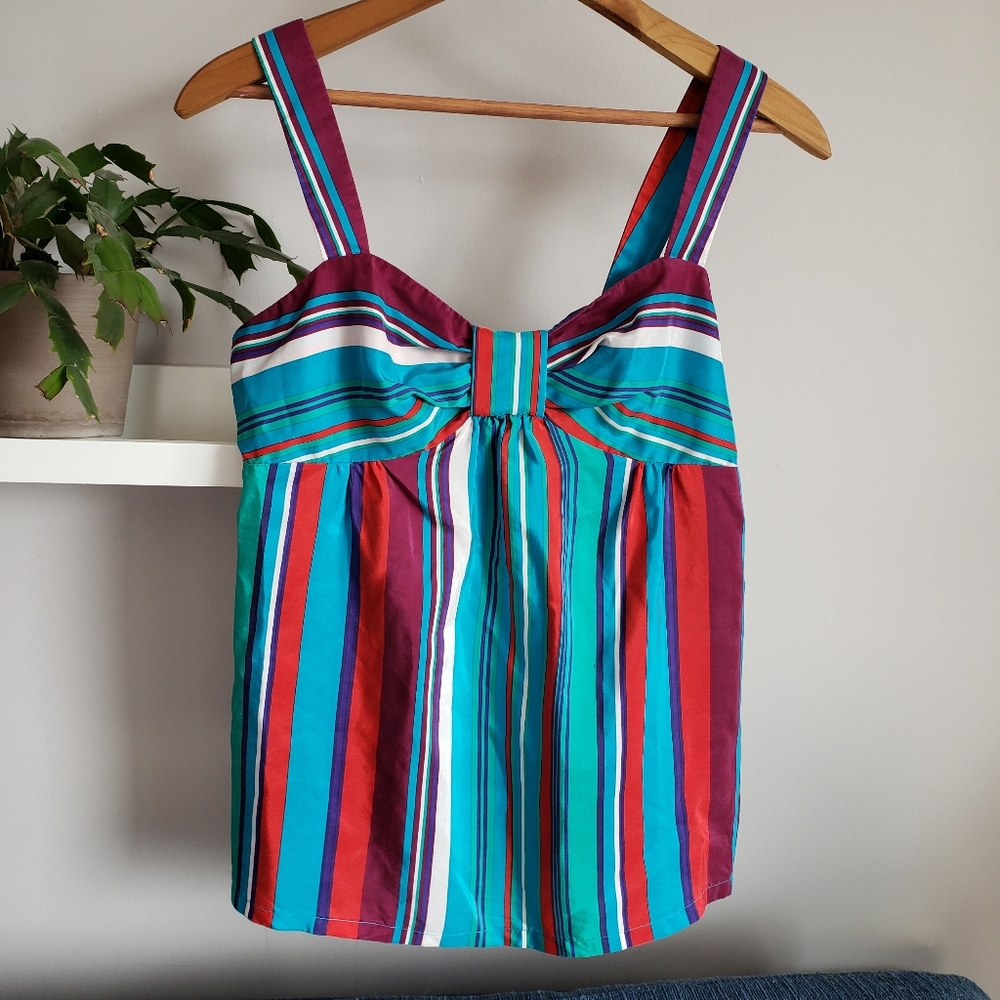 Guess Jeans Aqua & Red Striped Silk Camisole Tank Top Size Medium